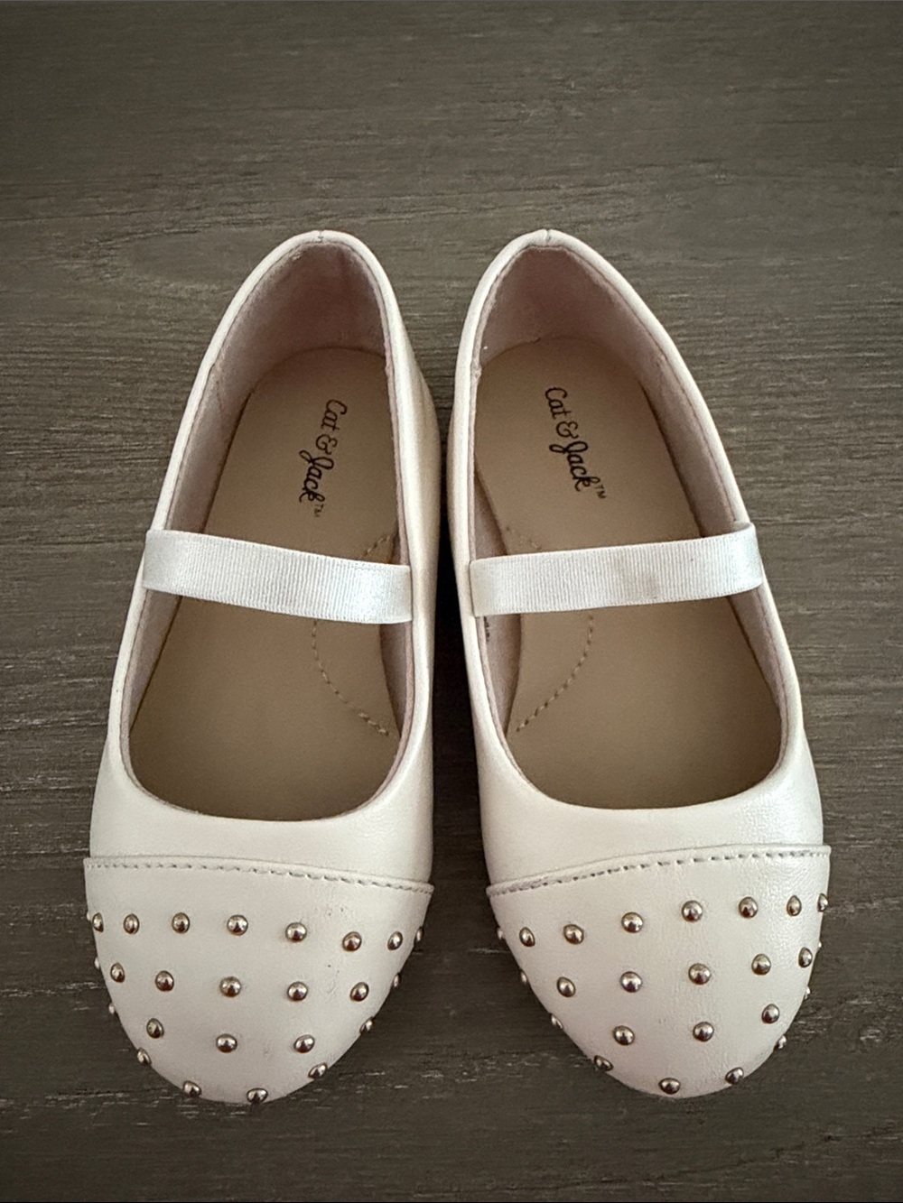 Cat & Jack Girls' Ivory Mary Jane Flats with Gold Studs